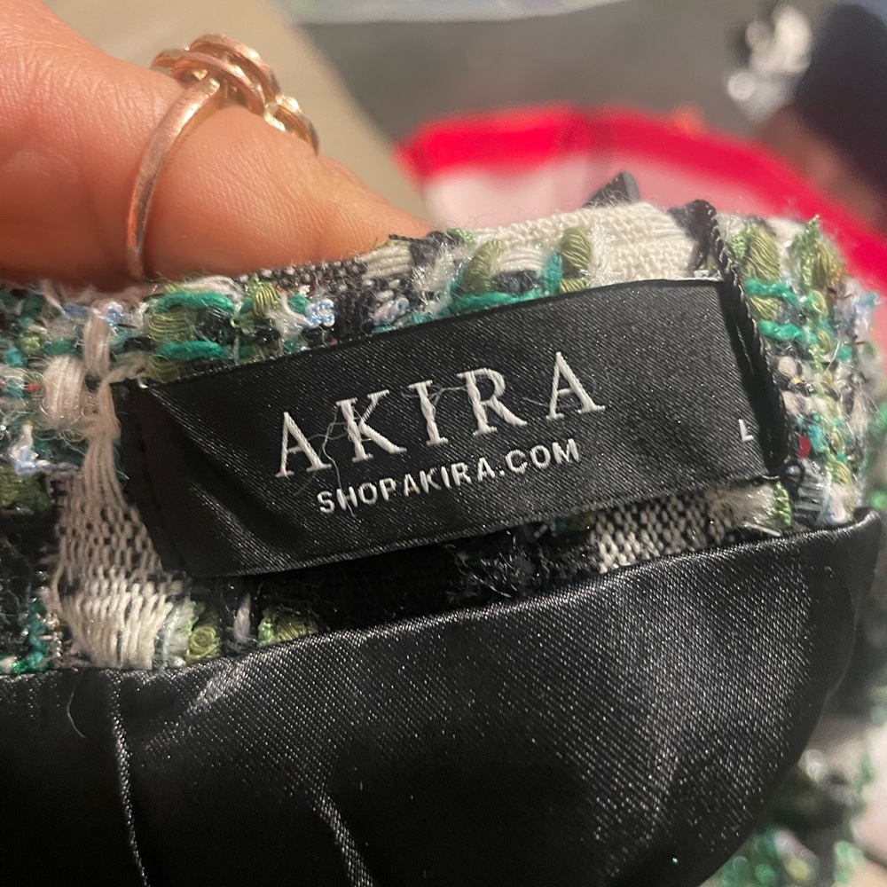 AKIRA Green and Black Tweed Mini Skirt - Picture 6 of 7